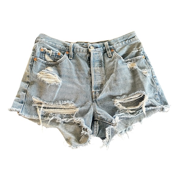 Levi's Distressed 501 Original Button-Fly Jean Shorts Size 29 - Picture 3 of 8